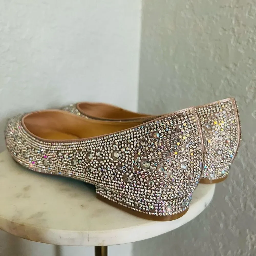 BETSEY JOHNSON Rhinestone Crystal Pavé Pointed Toe Flat, SPARKLE, Size 8.5, NWOT